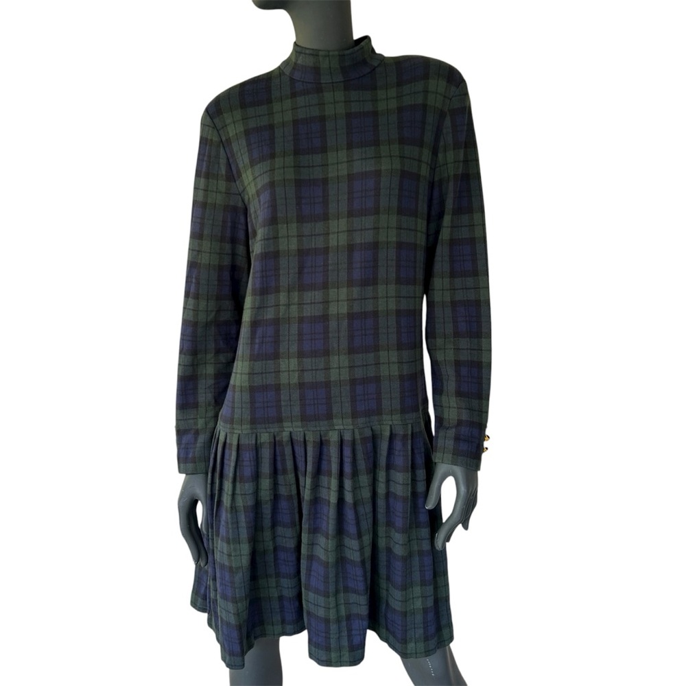 Vintage Plaid Pleated Midi Dress Preppy Academia Prep School